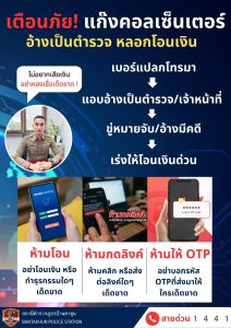 เตือนภัย! แก๊งคอลเซ็นเตอร์อ้างเป็นตำรวจ หลอกโอนเงิน